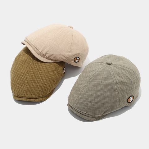 Vintage Plaid Newsboy Cap Cotton Adjustable Retro Octagonal Flat Hat With M Letter Logo For Men And Women