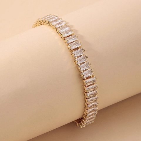 Geometric Zircon Tennis Bracelet For Women Gold Plated Alloy Rectangle Square Oval Crystal Luxury Jewelry Accessory