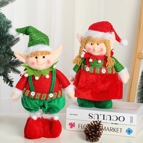 Ornamento Bambola Elfo Di Natale Tessuto Maglia Peluche Carino Paillettes Campanello Rosso Verde Decorazione Finestra Regalo