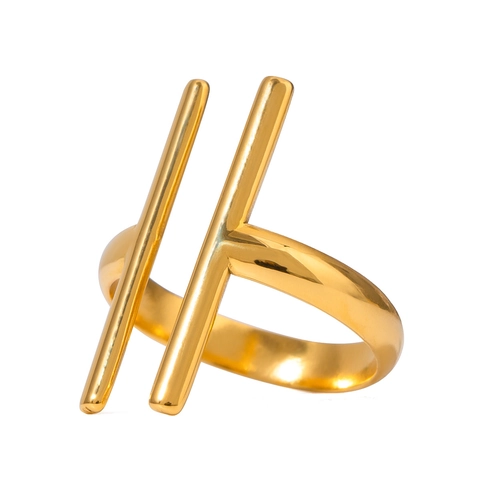 Minimalist 18K Gold Plated Stainless Steel Open Ring For Women Geometric Double Line Adjustable Waterproof Fashion Jewelry Finger Ring
