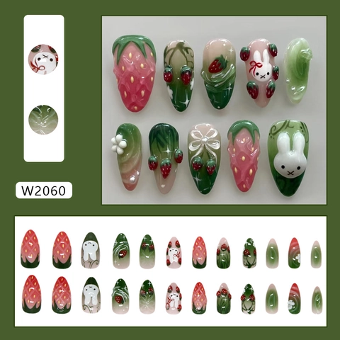 Press On Nails Fragola Coniglio Design 3D Rilievo ABS Traslucido Stile Dolce Carino Moda Per Donne Ragazze