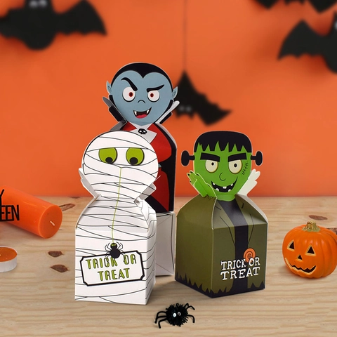 Boîte À Bonbons Halloween Monstre Dessin Animé Momie Vampire Emballage Cadeau Boîtes En Papier Pour Décoration De Fête