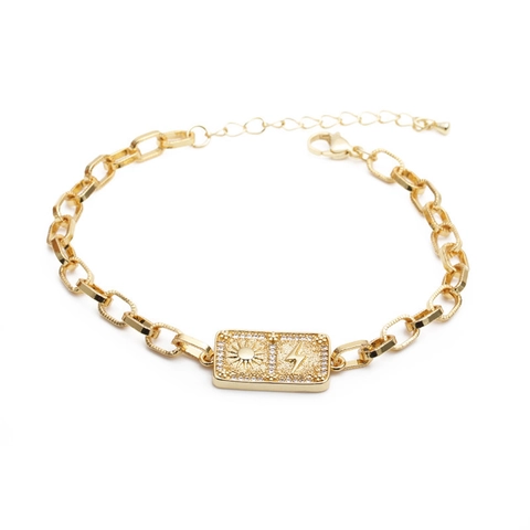 Bracciale In Rame Regolabile Placcato Oro Zircone Ciondolo Rettangolare Fulmine Luna Cuore Charms Gioielli Hip Hop Donna