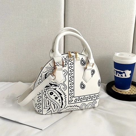 Sac À Bandoulière Femme Imprimé Paisley Cuir PU Sac Coquille Avec Poignée Et Bandoulière Amovible Vintage Casual