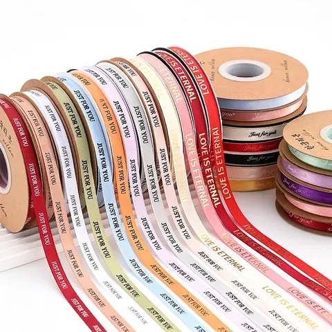 Satin Grosgrain Ribbon Printed Just For You For Gift Wrapping DIY Crafts Flower Bouquet Cake Decoration Solid Color Narrow