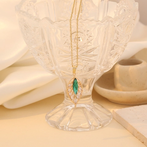 Collana Con Pendente A Foglia Acciaio Inossidabile Marquise Vetro Zircone Gioielli Floreali Eleganti Per Donne