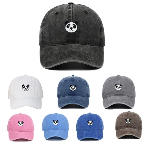 Cartoon Panda Stickerei Gewaschene Baumwolle Baseballkappe Retro Verstellbarer Sonnenhut Unisex