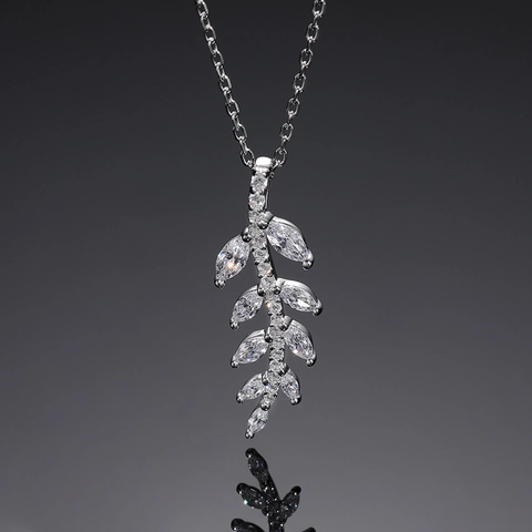 925 Sterling Silver Leaf Pendant Necklace Elegant Marquise Zircon Micro-set Clavicle Chain Jewelry For Women