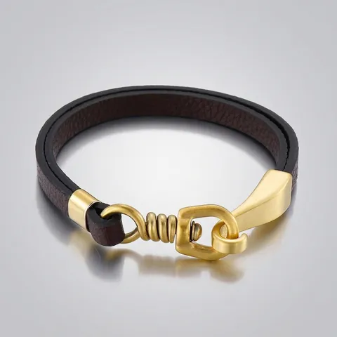 Bracciale In Pelle Di Vacchetta Da Uomo Con Chiusura A Gancio In Acciaio Inossidabile Gioielli Stile Punk Retrò