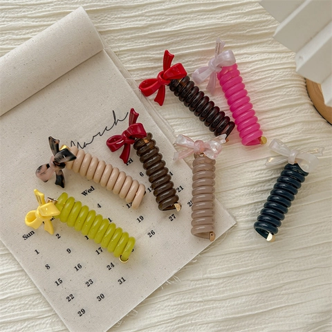 Elastici Per Capelli A Spirale Con Decorazione A Fiocco Anelli Per Capelli In Plastica Ad Alta Elasticità Per Donne Ragazze Supporto Per Coda Di Cavallo Elegante