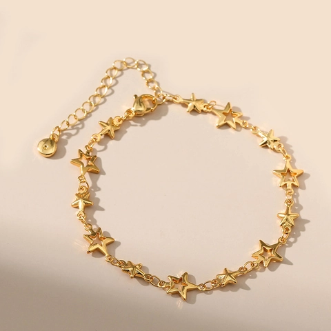 Stern Armband 18K Vergoldetes Kupfer Verstellbar Hohl Solid Pentagramm Gliederkette Schmuck Für Frauen