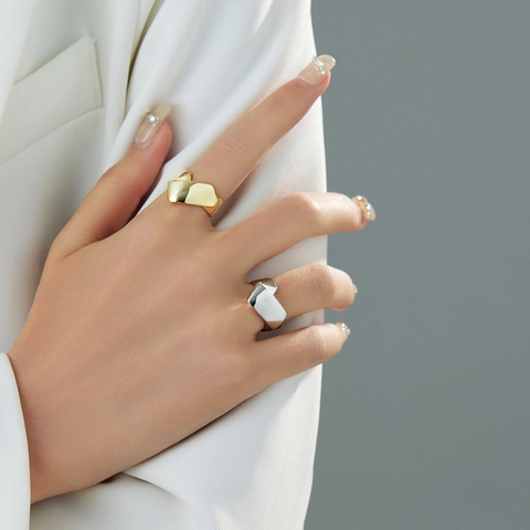 Anillo Abierto Torsonado Geométrico Irregular En Forma De C Banda Ancha Bañado En Cobre Joyería De Moda Ajustable Para Mujer
