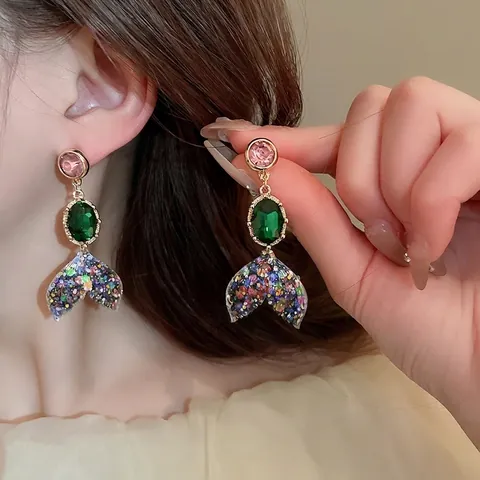 Mermaid Tail Drop Ohrringe Mit Künstlichen Strasssteinen Bunten Pailletten Legierung Vergoldet Für Damen Mit Silber Ohrstecker