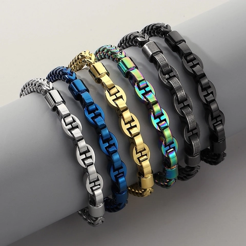 Bracciale A Catena Per Uomo Acciaio Al Titanio Maglie Geometriche Punk Hip Hop Gioielli Per Uomo
