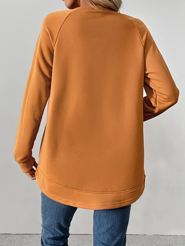 Sweat-shirt Tricoté Ample Pour Femmes Avec Détail De Bouton Col Rond Manches Longues Haut Pull Décontracté