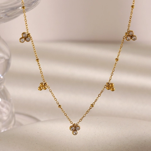 Collana Catena A Sfere In Acciaio Inossidabile Con Zircone Placcato Oro 18K Elegante Gioiello Pendente Minimalista