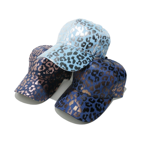 Cappello Da Baseball In Cotone Leopardato Metallico Foglia D'oro Parasole Regolabile Streetwear Hip Hop Donna