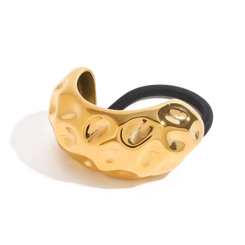 Luxury Stainless Steel Hammered C-Shaped Hair Tie For Women Gold Metal Geometric Elastic Hair Rope Hair Accessories