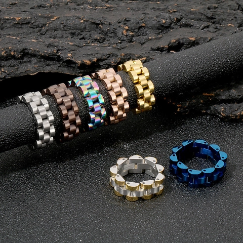 Anillo De Correa De Reloj De Acero Inoxidable Eslabones De Cadena Estilo Hip Hop Punk Joyería Para Hombre