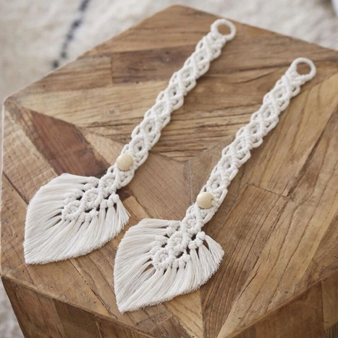Handmade Macrame Cotton Rope Curtain Tiebacks Leaf Shape Bohemian Nordic Window Holdbacks With Wooden Beads Tassel