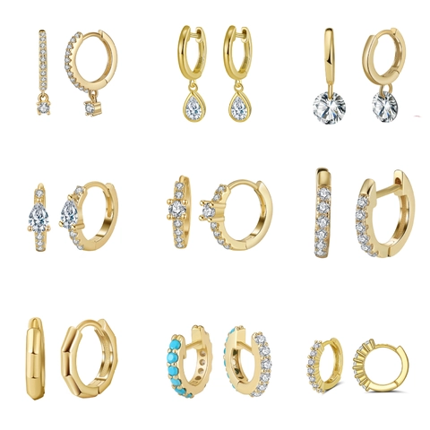 Orecchini a Bottone in Argento Sterling 925 per Donna Stile Coreano Minimalista Cuore Stella Luna Strass Orecchini a Cerchio Gioielli Regalo