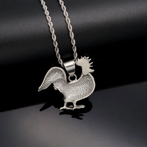 Collar Con Colgante De Gallo Acero Inoxidable 316 Diamantes De Imitación Esmalte Hip Hop Joyería