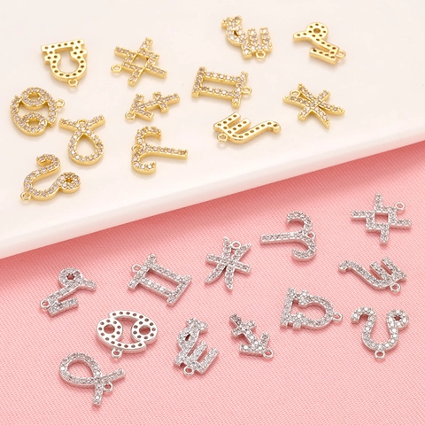 Sternzeichen Anhänger Messing Gold Rhodium Beschichtet Mikro Pave Zirkonia Konstellation Anhänger Für Schmuckherstellung DIY
