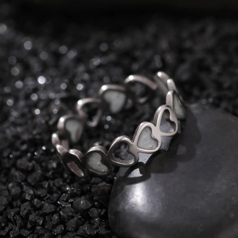 Halloween Stainless Steel Luminous Ring Glow In The Dark Adjustable Open Finger Ring Geometric Heart Star Ring For Women Jewelry