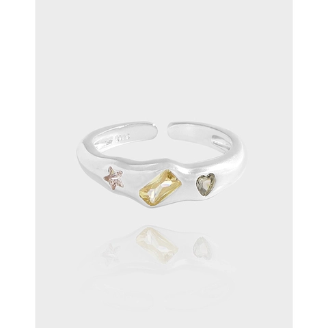 925 Sterling Silber Offener Verstellbarer Ring Geometrisch Mehrfarbige Zirkonia Minimalistischer Schmuck Für Frauen
