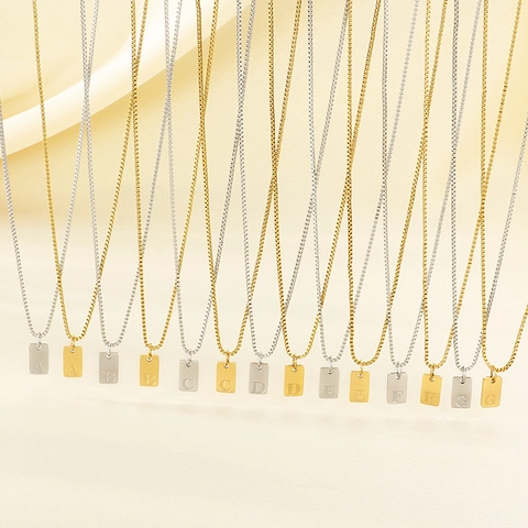Minimalistische Letter Hanger Ketting Roestvrij Staal Vierkant Initieel Alfabet Box Ketting Mode Sieraden Voor Dames Heren