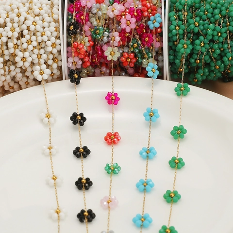 Cadena Para Hacer Joyas Bricolaje Acero Inoxidable Chapado En Oro Cuentas De Flores Tejidas Para Collar Pulsera Artesanía