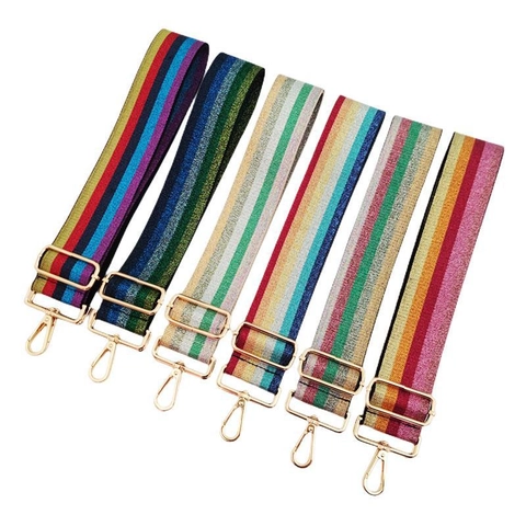 Adjustable Replacement Bag Strap Colorful Stripes Metallic Glitter Lurex Nylon Shoulder Crossbody Handbag Accessory