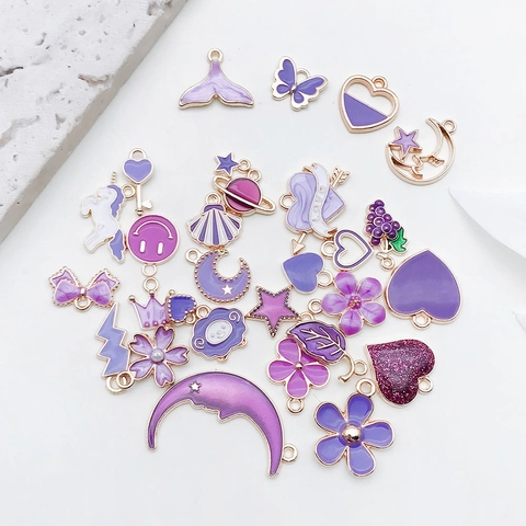 Violette Emaille Zinklegierung Charms Für DIY Schmuckherstellung Herz Mond Stern Blumen Tier Anhänger Zubehör