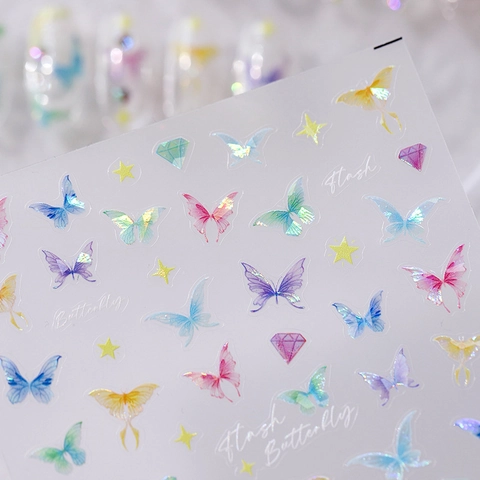 Nagelkunst Aufkleber 3D Relief Holographisch Schmetterling Stern Diamant PET Selbstklebend DIY Maniküre Dekoration
