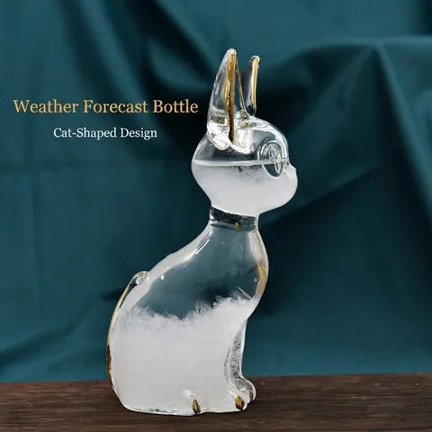 Cat Silhouette Storm Glass Weather Forecast Bottle Borosilicate Glass Gold Trim Crystalline Liquid Desktop Home Decor