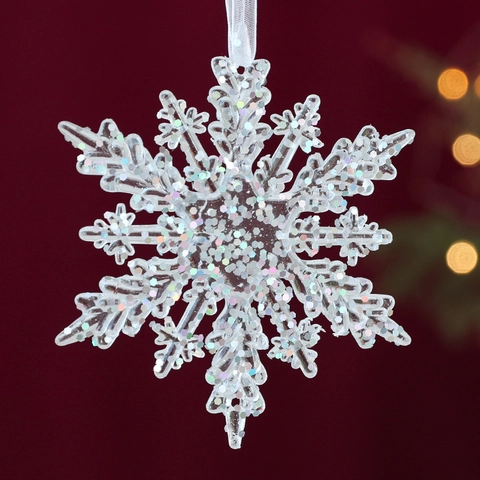 Acrylic Transparent Christmas Hanging Ornaments Glitter Snowflake Reindeer Icicle Tree Decoration Festive Holiday Decor