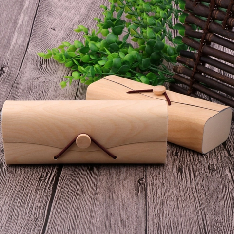 Custodia Per Occhiali In Impiallacciatura Di Legno Naturale Scatola Porta Occhiali Da Sole Chiusura Elastica Con Bottone