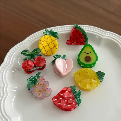 Mini Pinces À Cheveux Fruits Mignonnes Acétate Petites Barrettes Forme Avocat Fraise Pastèque Accessoires Doux Pour Femmes Filles