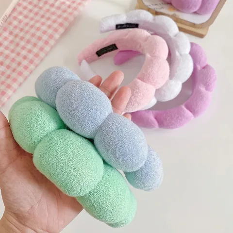 Twisted Puffy Spa Headband And Wristbands For Women Face Washing Padded Terry Cloth Thick Makeup Skincare Head Band