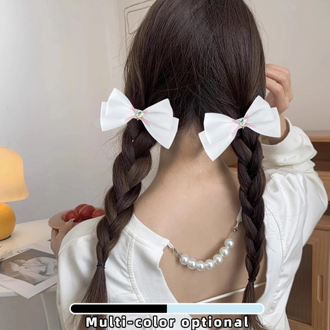 Dulces Pinzas para el Pelo con Lazo de Cinta de Satén con Diamantes de Imitación de Corazón Estilo Coreano Clip Lateral para Flequillo Accesorios para el Pelo de Moda Hechos a Mano para Mujeres Niñas