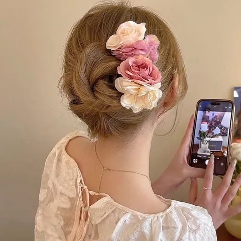 Elegante Stoff Rose Blume U-Förmiger Haarstab Vintage Chinesischer Stil Harz Haarnadel Elegante Haarschmuck Für Frauen