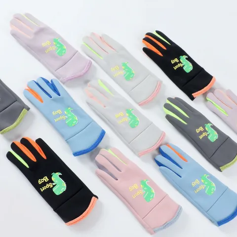 Gants de Ski Chauds d'Hiver pour Enfants Imperméables Coupe-vent Doublés Polaire Dinosaure de Dessin Animé Lumineux pour Garçons Filles