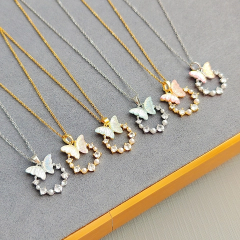 Collana Pendente Fiore Farfalla Smalto Acciaio Inossidabile Pittura Ad Olio Retrò Francese Gioielli Künstliche Perle Per Donne