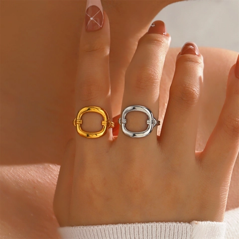 Anello Quadrato Geometrico Cavo In Acciaio Inossidabile Regolabile Aperto Minimalista Gioielli Moda Per Donne