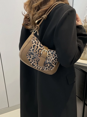 Leopard Print Underarm Bag Women PU Leather Patchwork Metal Buckle Fashion Knot Strap Shoulder Handbag Urban Retro Style