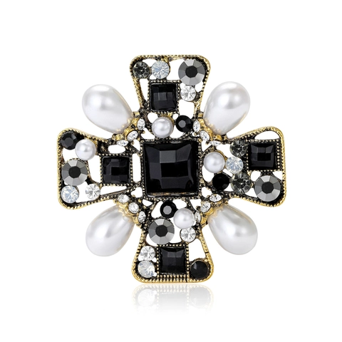 Spilla A Croce Barocca Lega Strass Perla Artificial Finta Vintage Stile Gotico Spilla Gioielli Accessori Per Donne