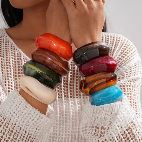 Acryl Armreif Dickes Harz Marmormuster Geometrisch Rund Retro Minimalistisch Mode Schmuck Für Damen
