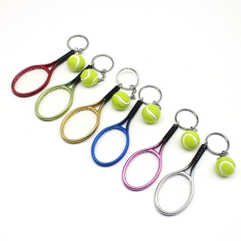 Creativo Mini Portachiavi Racchetta da Tennis Con Pallina Floccata ABS Tema Sportivo Pendente per Borsa Souvenir per Appassionati