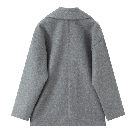Cappotto di Lana Casual da Donna Doppiopetto Revers Tinta Unita Manica Lunga Largo Media Lunghezza Giacca Outwear per Autunno Inverno