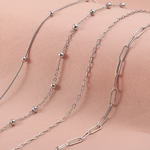 Bare Necklace Chain 304 Stainless Steel PVD Plated Minimalist Bead Snake Paperclip Link Fashion Jewelry For Men Women
